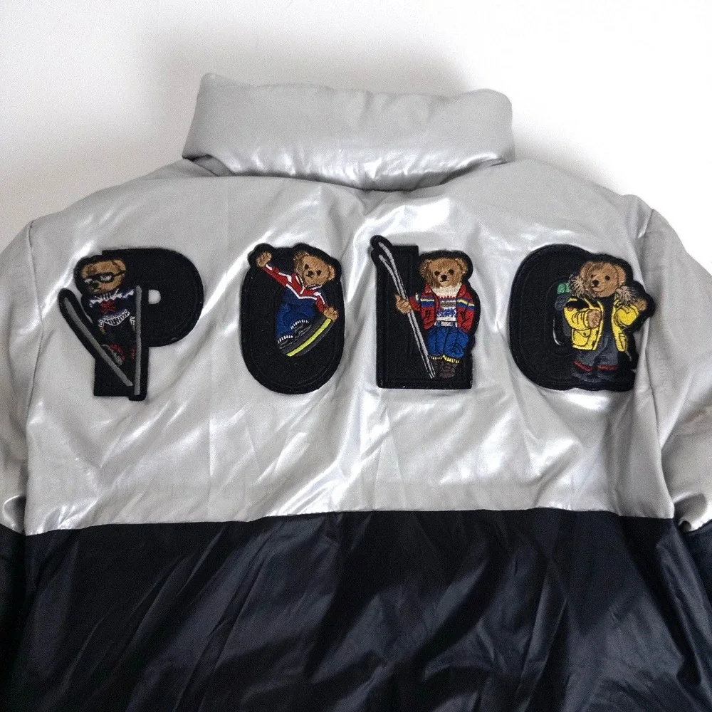 Polo Ralph Lauren Polo Bear Down Puffer Ski Jacket Silver Black Boys Sz‎ 3T